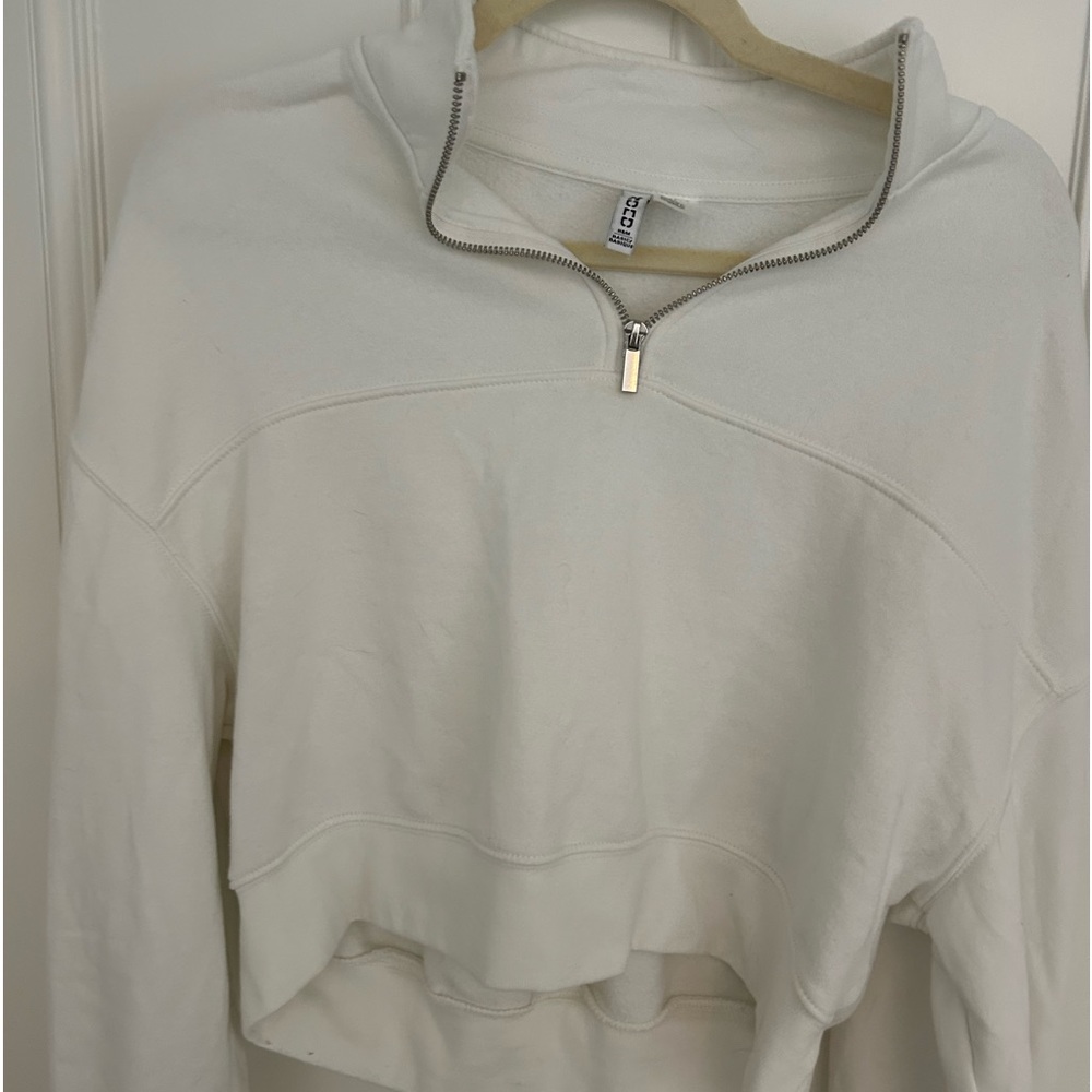 White cropped quarter zip sweatshirt